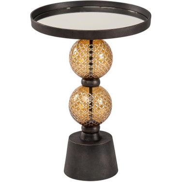 Metal 22 Inch Orb Side Table With Mirror Top In Gold And Black