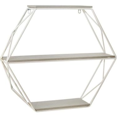Metal And Wood 3 Tier He x agon Wall Shelf In Gray And White