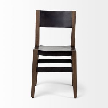 Metal and Wood Open Back Dining Side Chair In Black and Brown