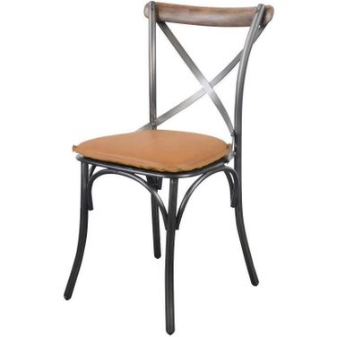 Metal Crossback Chair Set of 2 With Cognac Seat Cushion