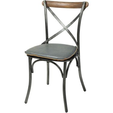 Metal Crossback Chair Set of 2 With Grey Seat Cushion