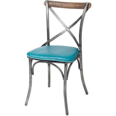 Metal Crossback Chair Set of 2 With Peacock Blue Seat Cushion