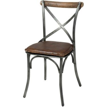 Metal Crossback Chair Set of 2 With Vintage Brown Seat Cushion