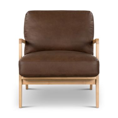 Metro Carmelo Genuine Leather Accent Chair In Oak and Brown