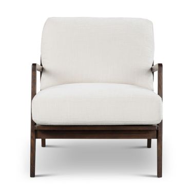 Metro Carmelo Upholstered Genuine Leather Accent Chair In Cream and Walnut
