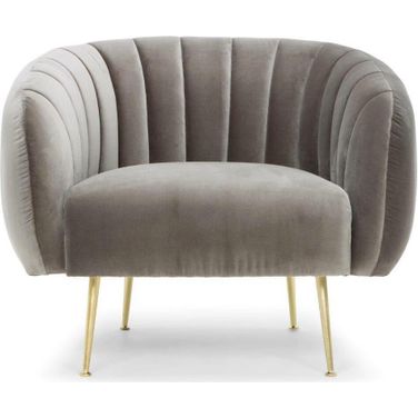Metro Channeled Accent Chair In Brass Legs And Mouse Grey Upholstery