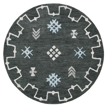 Mezna Geometric Hand-Hooked Wool Area Rug In Cream and Charcoal