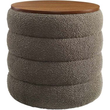 Mezzo Boucle Fabric Storage Round Ottoman In Pebble