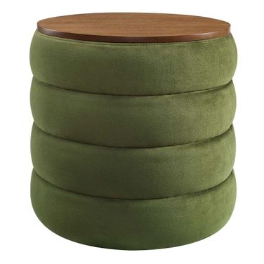 Mezzo Performance Velvet Storage Round Ottoman In Moss Green