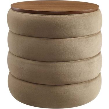 Mezzo Performance Velvet Storage Round Ottoman In Taupe