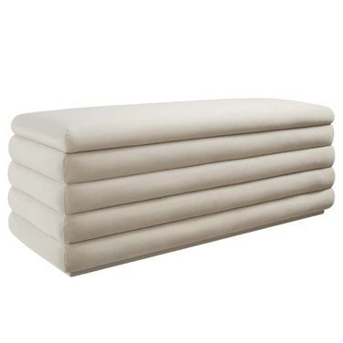 Mezzo Upholstered Performance Velvet Storage Bench In Almond