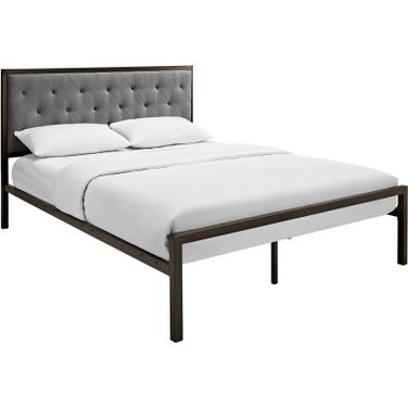 Mia Brown and Gray Queen Fabric Bed