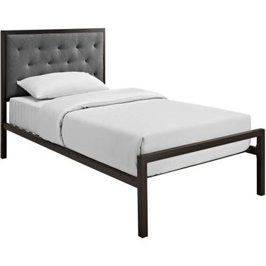 Mia Twin Fabric Bed In Brown and Gray