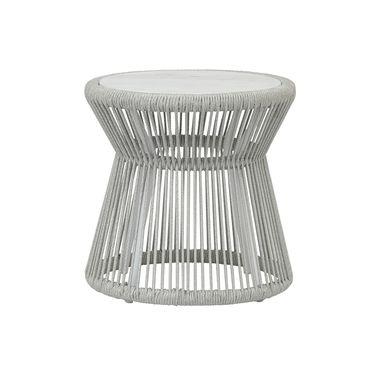 Miami End Table with Honed Carrara Marble Top in Silver Frost
