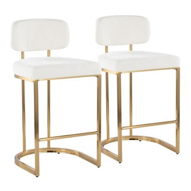 Mid back Demi 26 Inch Fixed Height Counter Stool Set of 2 In Cream and Gold