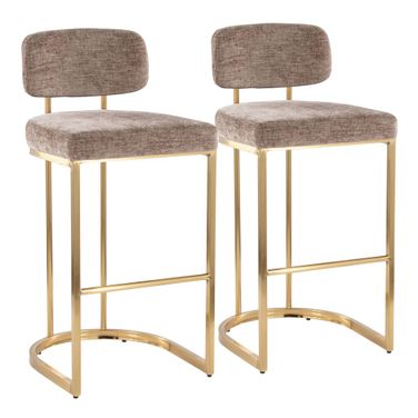 Mid back Demi 30 Inch Fixed Height Barstool Set of 2 In Brown and Gold