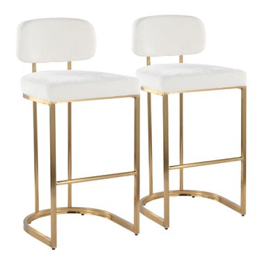 Mid back Demi 30 Inch Fixed Height Barstool Set of 2 In Cream and Gold