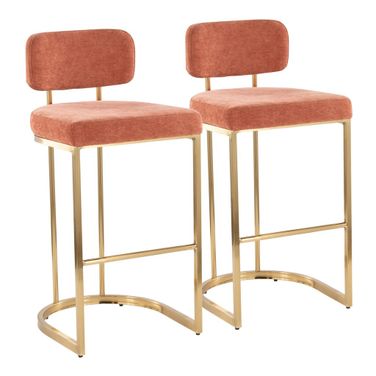 Mid back Demi 30 Inch Fixed Height Barstool Set of 2 In Gold and Salmon