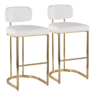 Mid back Demi 30 Inch Fixed Height Barstool Set of 2 In Gold and White