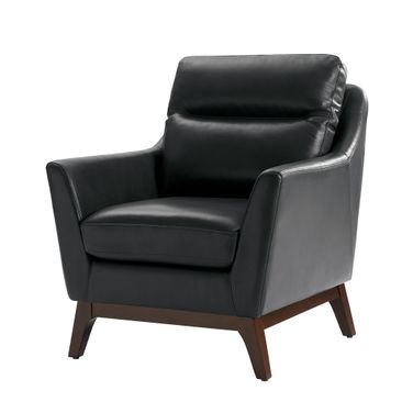 Mid-Century Mordern Genuine Leather Armchair In Black