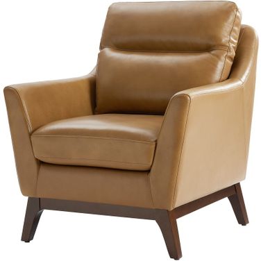 Mid-Century Mordern Genuine Leather Armchair In Camel