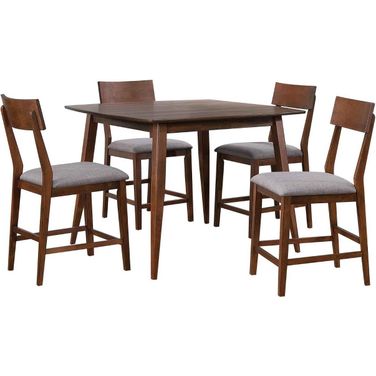 Mid Century Padded Performance Fabric Seats 5 Piece Square Counter Height Pub Table Dining Set