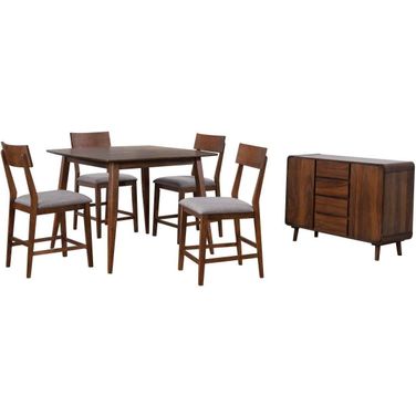 Mid Century Server 6 Piece Square Counter Height Pub Table Dining Set