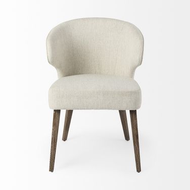 Mid Century Wingback Dining Chair In Ivory and Brown