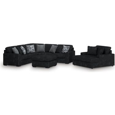 Midnight-Madness 3-Piece Sectional with Chaise and Oversized Accent Ottoman In Onyx