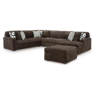 Midnight-Madness 4-Piece Sectional and Oversized Accent Ottoman In Chocolate