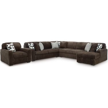 Midnight-Madness 4-Piece Sectional and Oversized Chair In Chocolate