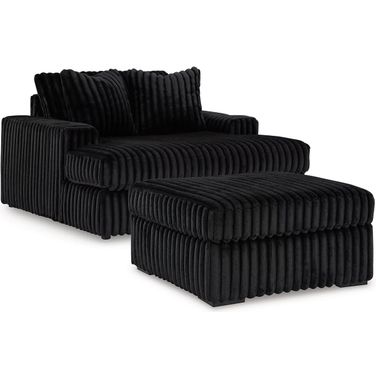Midnight-Madness Oversized Chaise and Oversized Accent Ottoman In Onyx