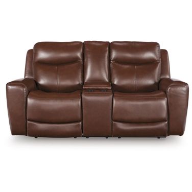 Mighty Moves Power Reclining Loveseat with Console In Mahogany