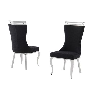 Mike Boucle Fabric Dining Chair Set of 2 In Black and Chrome