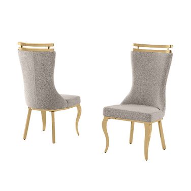 Mike Boucle Fabric Dining Chair Set of 2 in Gray and Gold Chrome