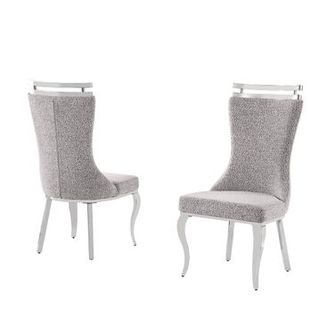 Mike Boucle Fabric Dining Chair Set of 2 in Rich Gray and Chrome