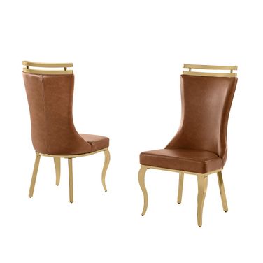 Mike Leathaire Upholstered Dining Chair Set of 2 in Toffee
