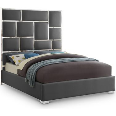 Milan Vegan Leather King Bed In Grey