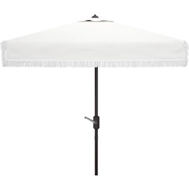 Milan Fringe 7.5 Ft Square Crank Umbrella In White