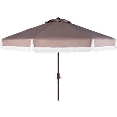 Milan Grey and White Fringe 9 Crank Outdoor Auto Tilt Umbrella