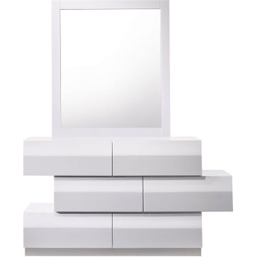 Milan White Lacquer Dresser and Mirror