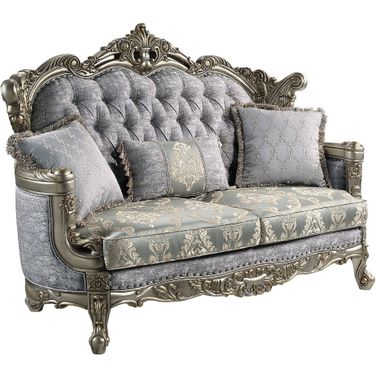 Miliani Loveseat with 3 Pillows In Fabric and Antique Bronze