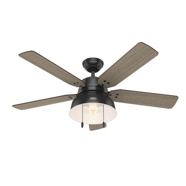 Mill Valley 52 Inch Damp Rated Ceiling Fan with LED Light Kit and Pull Chain In Matte Black and Walnut Stripe