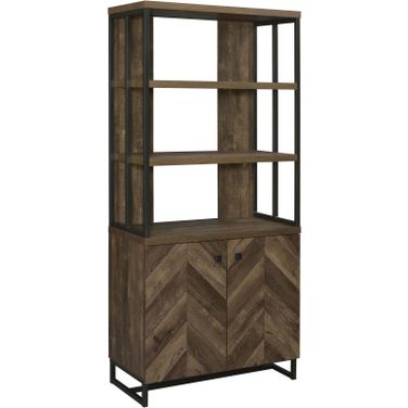 Millbrook 2-door Bookcase Rustic Oak Herringbone and Gunmetal