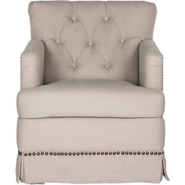 Millicent Taupe Swivel Accent Chair with Brass Nailhead Detail