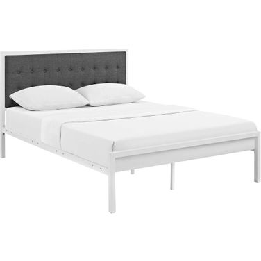 Millie King Fabric Bed In White/Gray