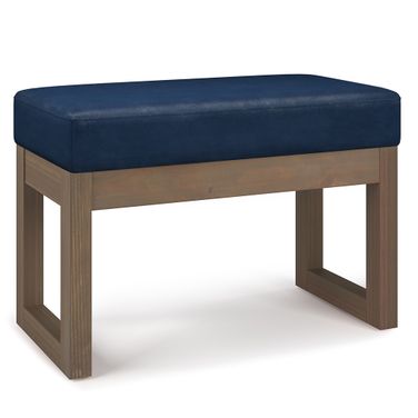 Milltown Solid Wood Footstool Small Ottoman Bench In Distressed Dark Blue
