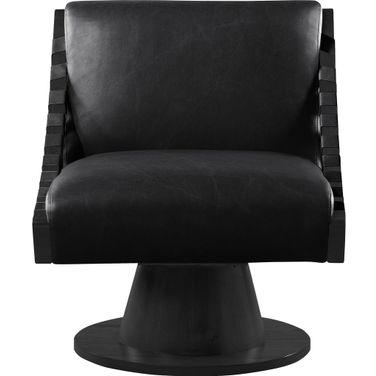 Millwin Vegan Leather Swivel Accent Chair In Black