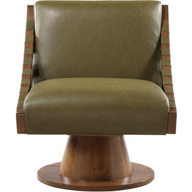 Millwin Vegan Leather Swivel Accent Chair In Olive and Walnut