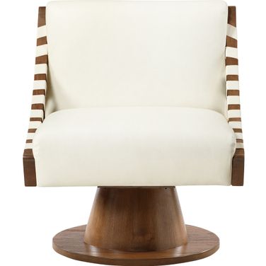 Millwin Vegan Leather Swivel Accent Chair In Cream and Walnut
